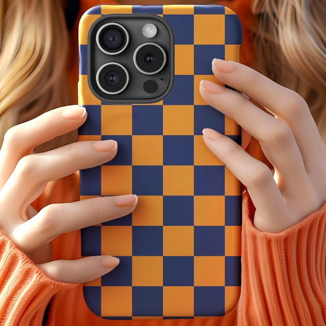 Navy And Orange Checkerboard Checker Pattern Case-Mate iPhone Case (Creator Uploaded)