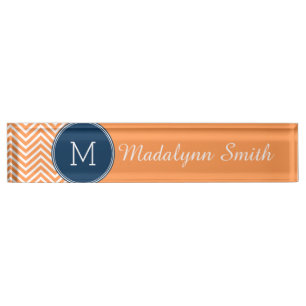Navy and Orange Chevrons with Custom Monogram Name Plate