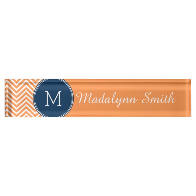Navy and Orange Chevrons with Custom Monogram Name Plate (Front)