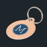 Navy and Orange Chevrons with Custom Monogram Pet Name Tag<br><div class="desc">A preppy design in fresh,  cheerful colors. If you need to adjust the monograms,  click on the customize it button and make changes.</div>