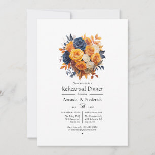 Navy and Orange Floral Wedding Rehearsal Dinner Invitation