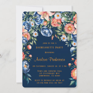 Navy and Orange Peony Wedding Couples Shower Invitation
