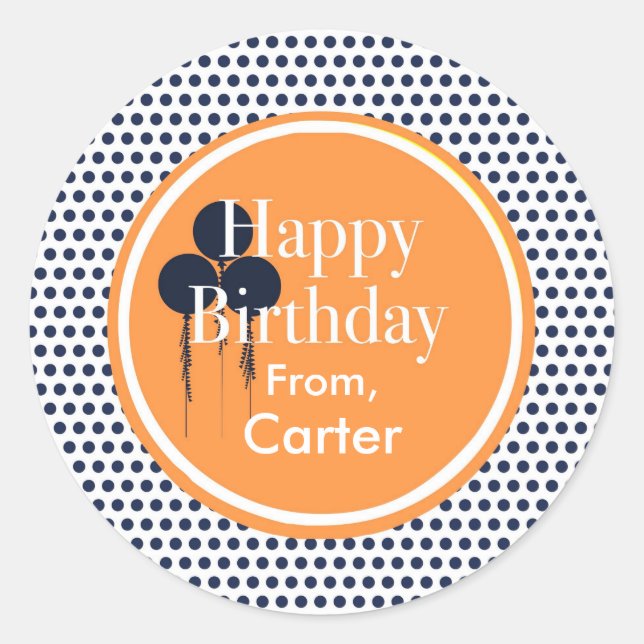 Navy and Orange Polka Dot Custom Gift Stickers (Front)