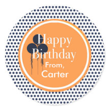 Navy and Orange Polka Dot Custom Gift Stickers