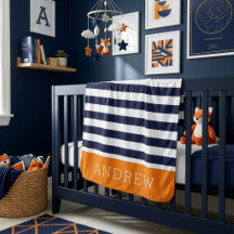 Navy and Orange Stripes Monogram | Editable Colors