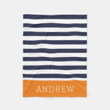 Navy and Orange Stripes Monogram | Editable Colors