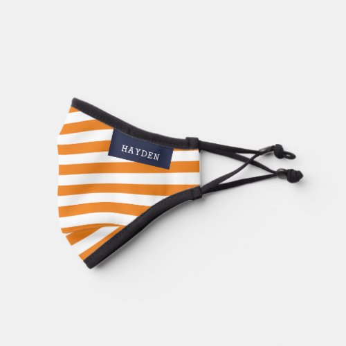 Navy and Orange Stripes Monogrammed Premium Face Mask