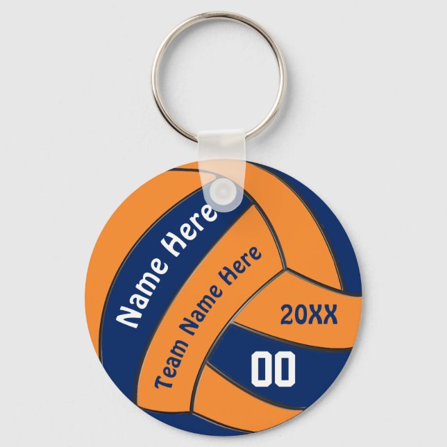 Navy and Orange Volleyball Gifts with 4 Text Boxes Keychain (Front)
