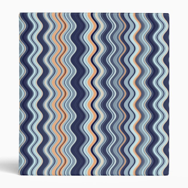 Navy and Orange Wavy Stripes 3 Ring Binder (Front)
