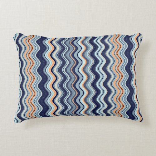 Navy and Orange Wavy Stripes Accent Pillow