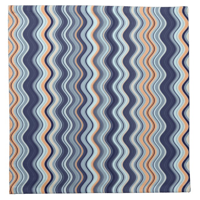 Navy and Orange Wavy Stripes Cloth Napkin (Front)