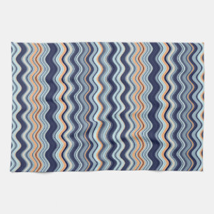 Navy and Orange Wavy Stripes Kitchen Towel