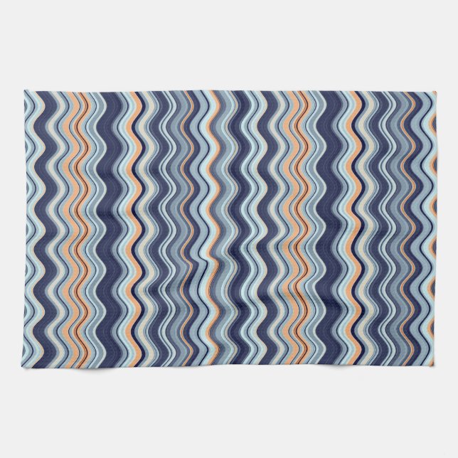 Navy and Orange Wavy Stripes Kitchen Towel (Horizontal)