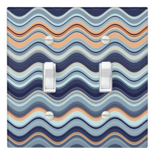 Navy and Orange Wavy Stripes Light Switch Cover