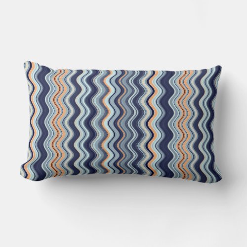 Navy and Orange Wavy Stripes Lumbar Pillow