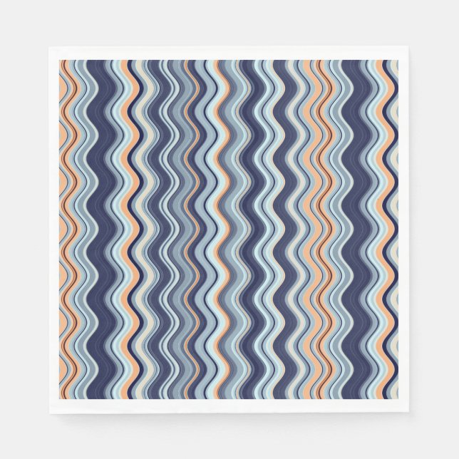 Navy and Orange Wavy Stripes Napkins (Front)