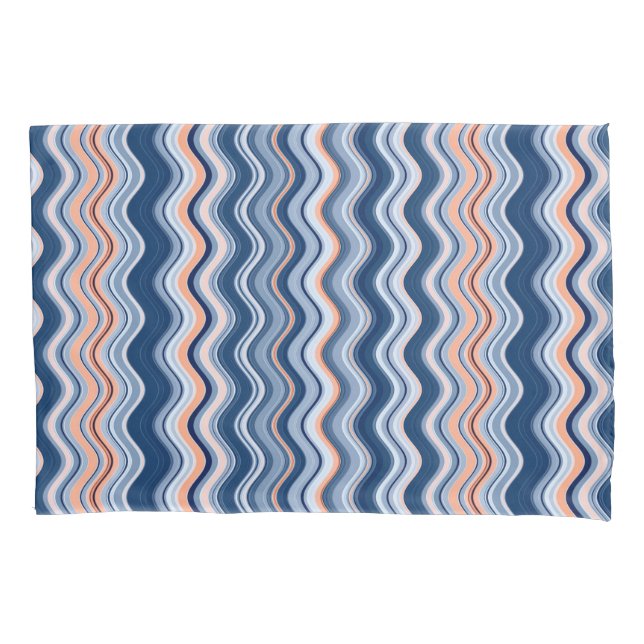 Navy and Orange Wavy Stripes Pillow Case (Front)
