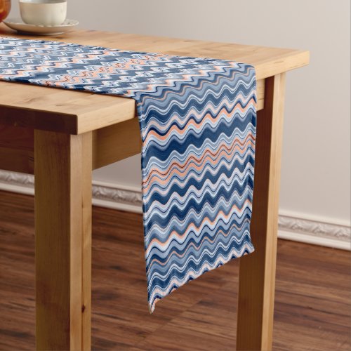 Navy and Orange Wavy Stripes Short Table Runner