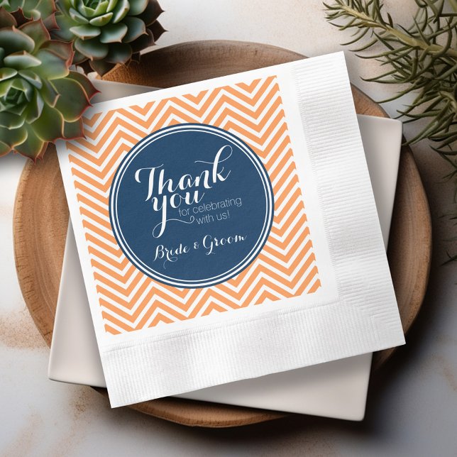 Navy and Orange - Wedding Thank you Bride Groom Napkins (Personalized Wedding Thank You Napkins)