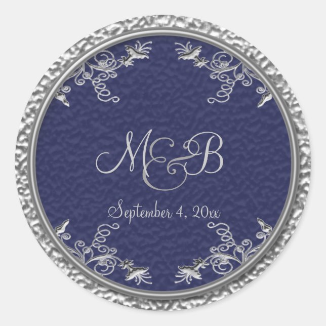 Navy and Pewter 1.5" Diameter Round Sticker (Front)
