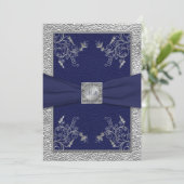 Navy and Pewter Monogrammed Wedding Invitation (Standing Front)