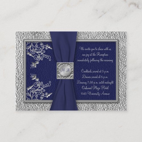 Navy and Pewter Reception Card Business Card Template