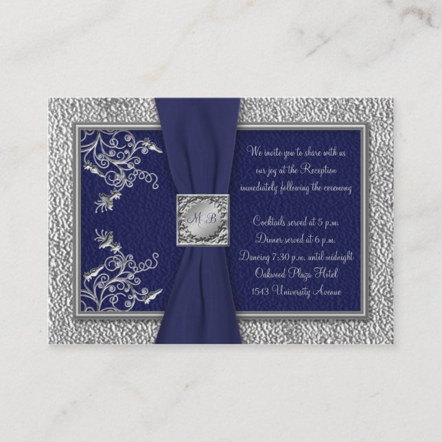 Navy and Pewter Reception Card (Front)
