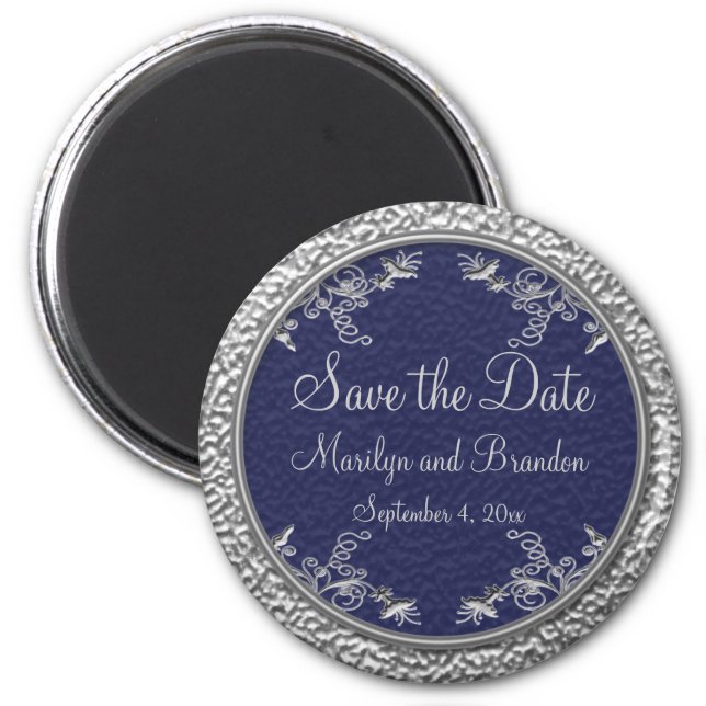 Navy and Pewter Save the Date Magnet (Front)