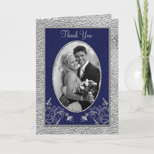 Navy and Pewter Thank You Card with Photo