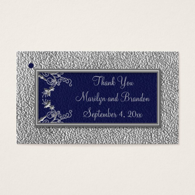 Navy and Pewter Wedding Favor Tags (Front)