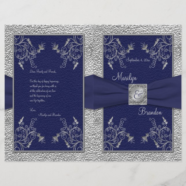 Navy and Pewter Wedding Program (Front)