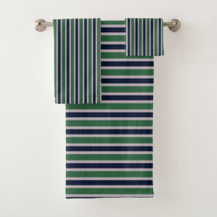 Navy and Pine Green Stripes Bath Towel Set