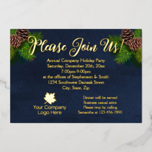Navy and Pine Modern Gold Script Holiday Party