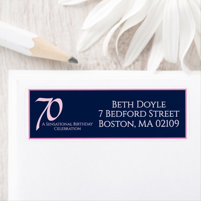 Navy and Pink 70th Birthday Party Collection Label (Insitu)