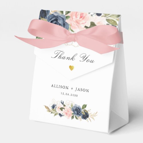 navy and pink blush floral wedding favor box