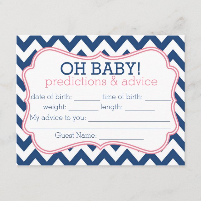 Navy and Pink Chevron Predictions & Advice Card (Front)