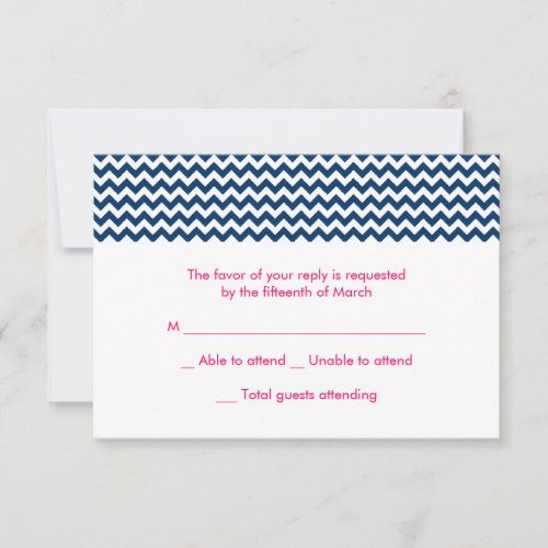Navy and Pink Chevron Wedding RSVP Card