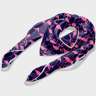 Navy and Pink Cute Flamingos Pattern Scarf