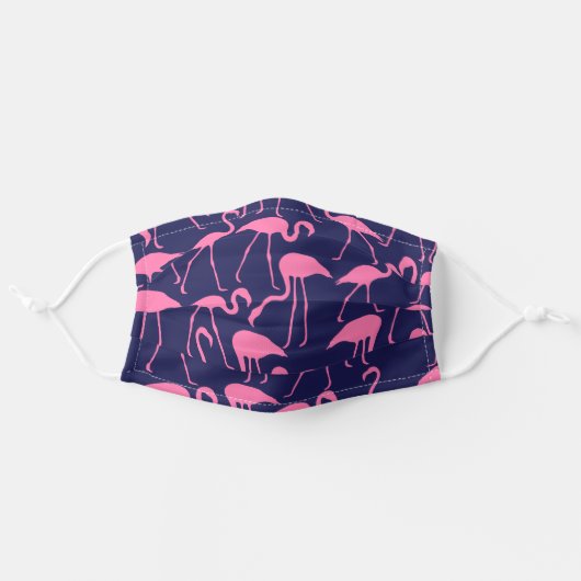 Navy and Pink Flamingo Pattern Adult Cloth Face Mask (Front, Unfolded)