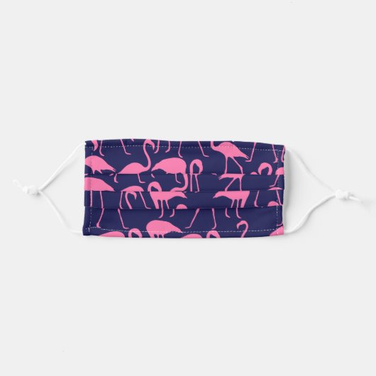 Navy and Pink Flamingo Pattern Adult Cloth Face Mask (Front, Folded)