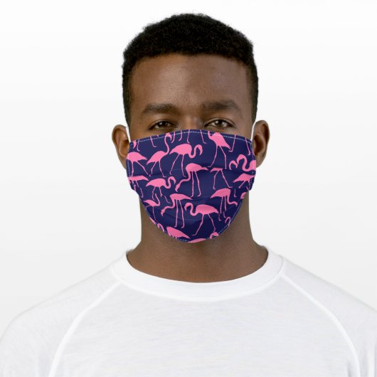 Navy and Pink Flamingo Pattern Adult Cloth Face Mask (Worn)