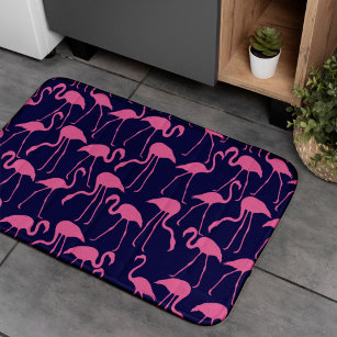 Navy and Pink Flamingo Pattern Bathroom Mat