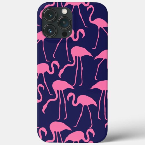 Navy and Pink Flamingo Pattern iPhone 13 Pro Max Case