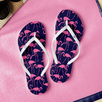 Navy and Pink Flamingo Pattern Flip Flops