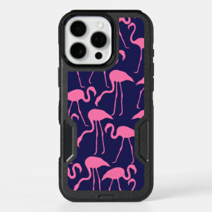 Navy and Pink Flamingo Pattern iPhone 16 Pro Max Case