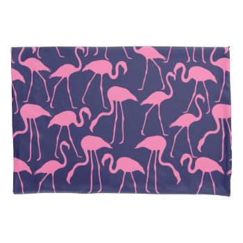 Navy And Pink Flamingo Pattern Pillow Case by heartlockedhome at Zazzle