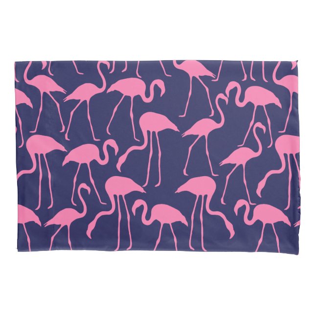 Navy and Pink Flamingo Pattern Pillow Case (Front)