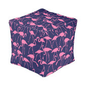 Navy and Pink Flamingo Pattern Pouf (Angled Back)
