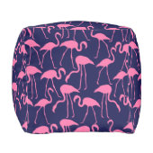 Navy and Pink Flamingo Pattern Pouf (Front)