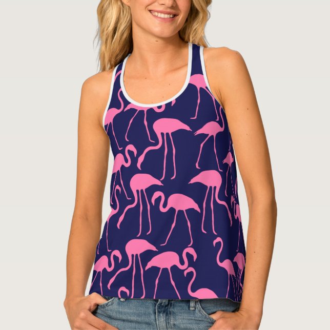 Navy and Pink Flamingo Pattern Tank Top (Front)
